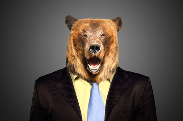 Portrait of a brown bear in a business suit