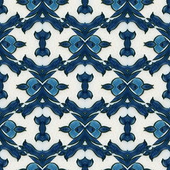 blue and white ceramic pattern, porcelain background texture, damask design style, 3d illustration.