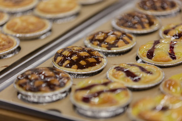 cakes on display at the market