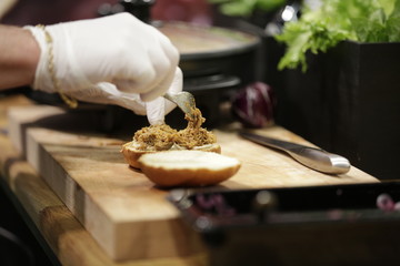 Chef prepare hamburger