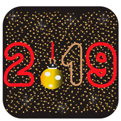 2019 with golden Christmassnowflakes on a black background. Happy New Year card design. Vector illustration EPS 10 file.