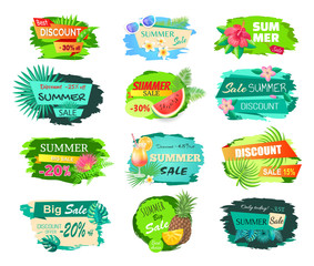 Summer Big Sale Banners Set Vector Illustration