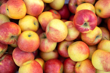 Group of red apples with their leaves