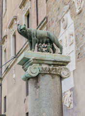 Statue of Wolf with Romulus and Remus on Capitoline hill in  Rome, Italy