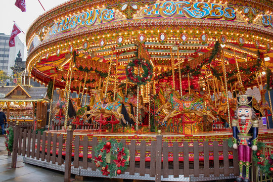 The world famous German Market at Millennium Square in the Leeds City Center, West Yorkshire