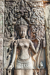 Fototapeta na wymiar Beautiful Apsara carving at Bayon temple in Angkor Siem Reap Cambodia