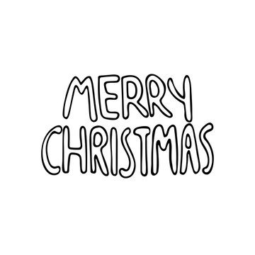 black and white lettering of a phrase merry christmas isolated on white background