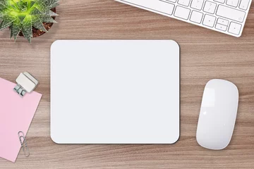 Foto op Plexiglas Mouse pad mockup. White mat on the table with props © maddyz