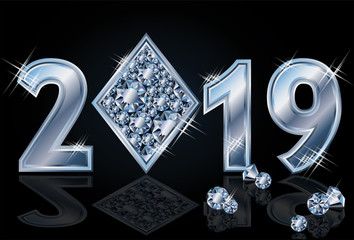 Diamonds poker Happy New 2019 Year, vector illustration