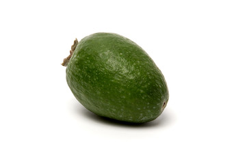 Green feijoa fruits on white background.