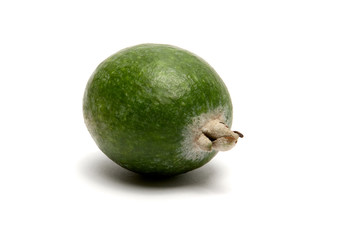 Green feijoa fruits on white background.