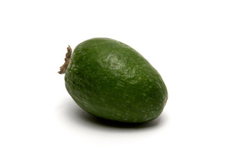 Green feijoa fruits on white background.