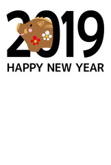 2019年亥年年賀状テンプレート白背景縦位置