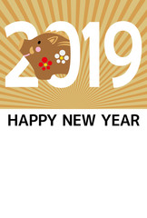 2019年亥年年賀状テンプレート金色背景縦位置