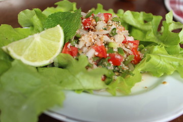 fresh salad with cheese and olives