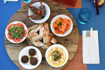 East Mediterranean Lebanese traditional food on wood modern and rustic style