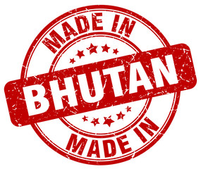 made in Bhutan red grunge round stamp