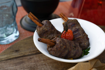 Kofta on cinnamon stick, Lebanese specialty