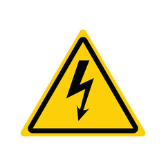 High Voltage Sign. Danger symbol. Black arrow isolated in yellow triangle on white background. Warning icon. - Vector