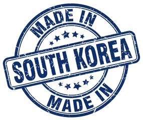 made in South Korea blue grunge round stamp
