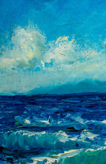 Obraz premium seascape painting sea, illustration, wave, blue, water