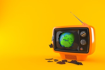 World globe inside old tv