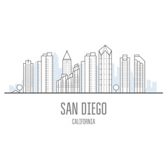 Fototapeta premium San Diego city skyline - skyscrapers and landmarks of San Diego, cityscape