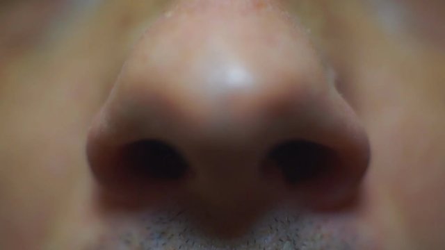 Close-up of male nose sniffing. 1920X1080 Full Hd.