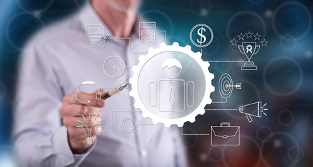 Man touching a project planning