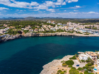 Coast of Porto Cristo with villas and natural harbor, Cala Manacor, Porto Cristo, Mallorca, Balearic Islands, Spain
