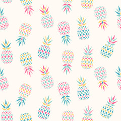 Delicate abstract pineapple vector pattern in soft colors, seamless repeat on white background. Cool & fresh summer design, trendy graphic style. 