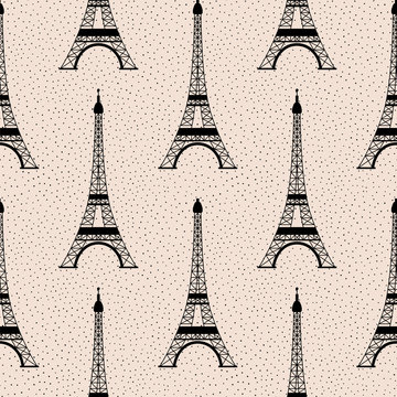 Clean black & white eiffel tower vector pattern, seamless vector repeat. Trendy vintage style. 