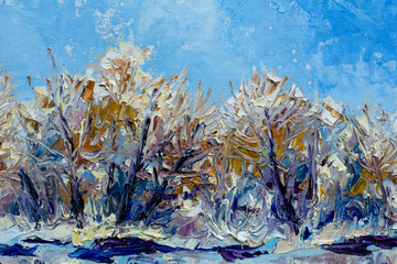 winter Oil Painting palette knife impressionism - abstract winter landscape texture fragment of painting © weris7554