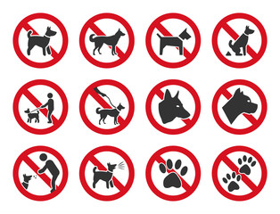 No dogs allowed, dog prohibition sign set