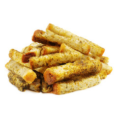 bread rusks on a white background