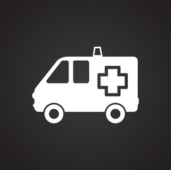 Ambulance truck on black background icon