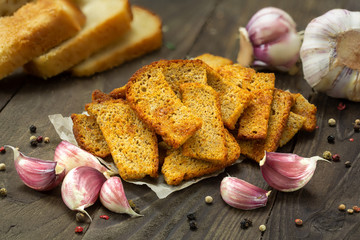 Bread rusks on a wooden table