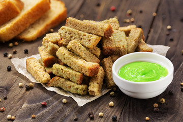 Bread rusks on a wooden table