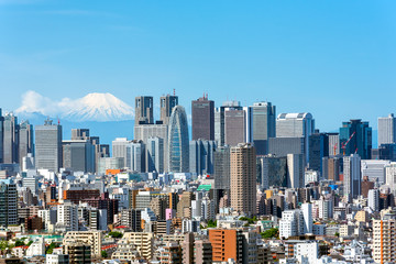 Fototapeta na wymiar Tokyo, Shinjuku building cityscape and Mt. Fuji at Behind.