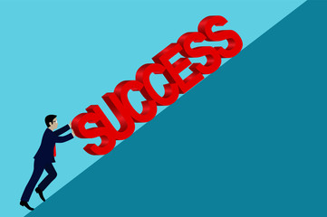 Businessmen are trying to push for more success heavy up the ramp. Business Concept. Creative vector illustration. cartoon. eps10