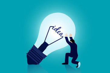 Businessmen are trying to push forward the light bulb up. Modern ideas, creativity. innovation and brainstorming. Business Concept Vector Illustration