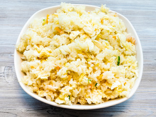 Fried Rice with Shrimps and Vegetables in bowl