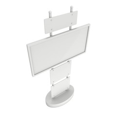 LCD Screen Stand. Blank Trade Show Booth. 3d render of lcd screen isolated on white background. High Resolution. Ad template for your expo design.