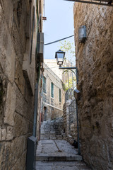 Quiet streets of Jerusalem in Israel. Antonia street located near the Lion Gate