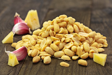 Nuts on a wooden table