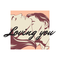 Loving you. Vector hand drawn illustration of kissing couple.
