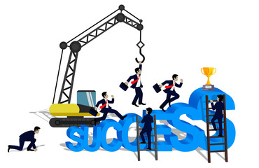 Businessmen race for business success concept. and the progress is higher. Go to the destination Highest point and ultimate goal. Cartoon, vector illustration.