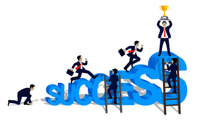 Businessmen race for business success concept. and the progress is higher. Go to the destination Highest point and ultimate goal. Cartoon, vector illustration.