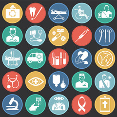 Fototapeta premium Medicine icon set on color circles black background icons