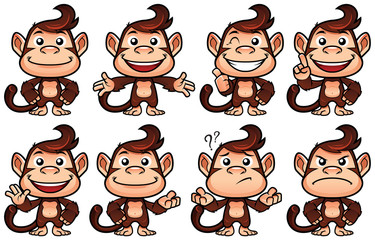 Cartoon monkey in 8 different poses and isolated on white background. 